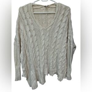 Free People asymmetrical bottom Cream Cable Knit Sweater